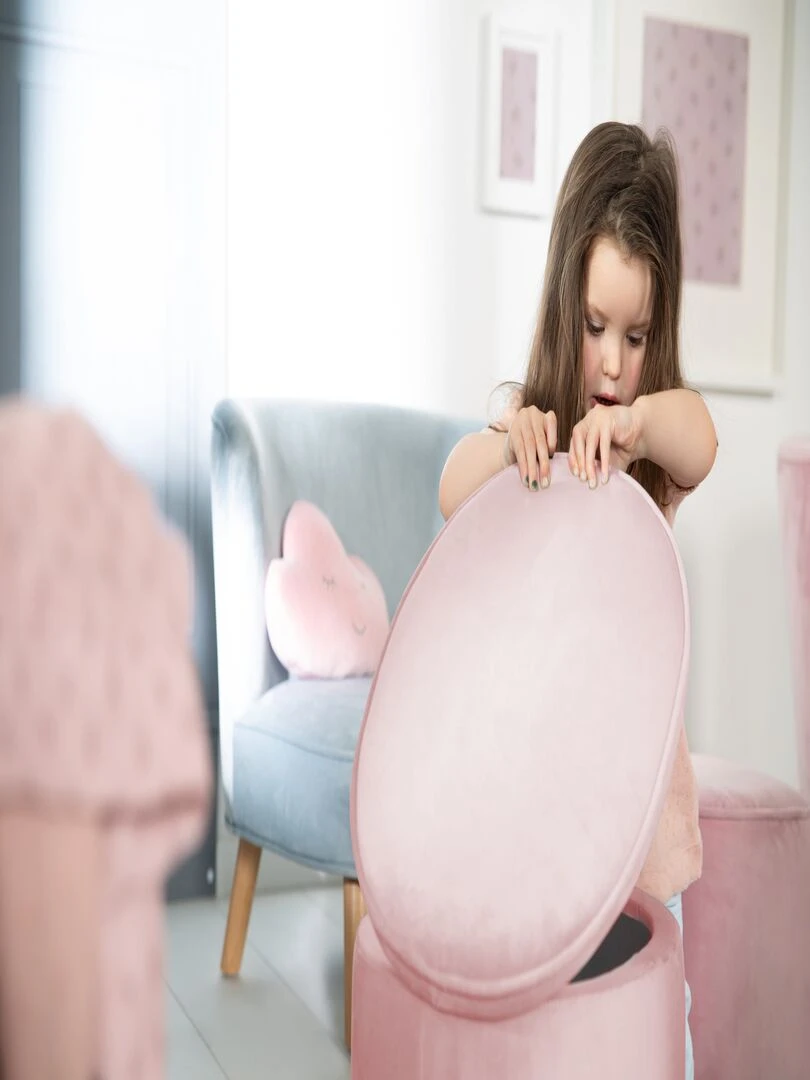 ROBA Tabouret Ovale en Velours pour Chambre Enfant "Lil Sofa"   Avec Coffre de Rangement   Rose   Rose
