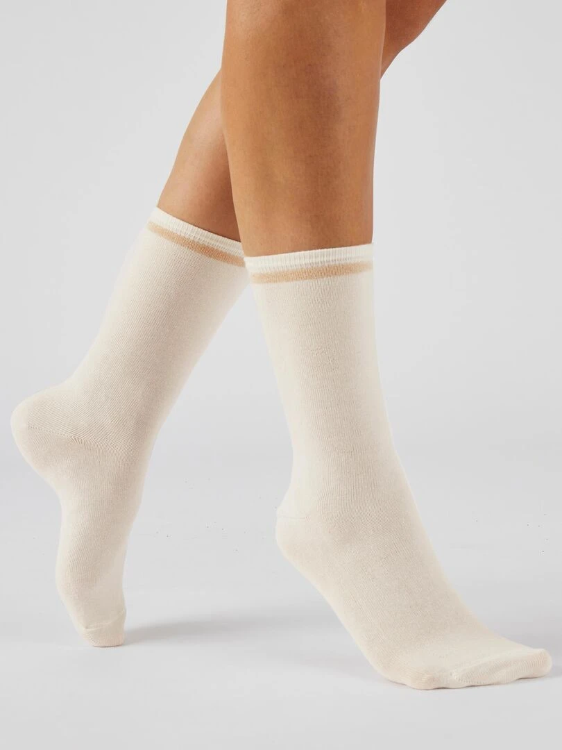 Lot de 2 paires de chaussettes motifs brillants   Damart   Blanc Ecru Blanc