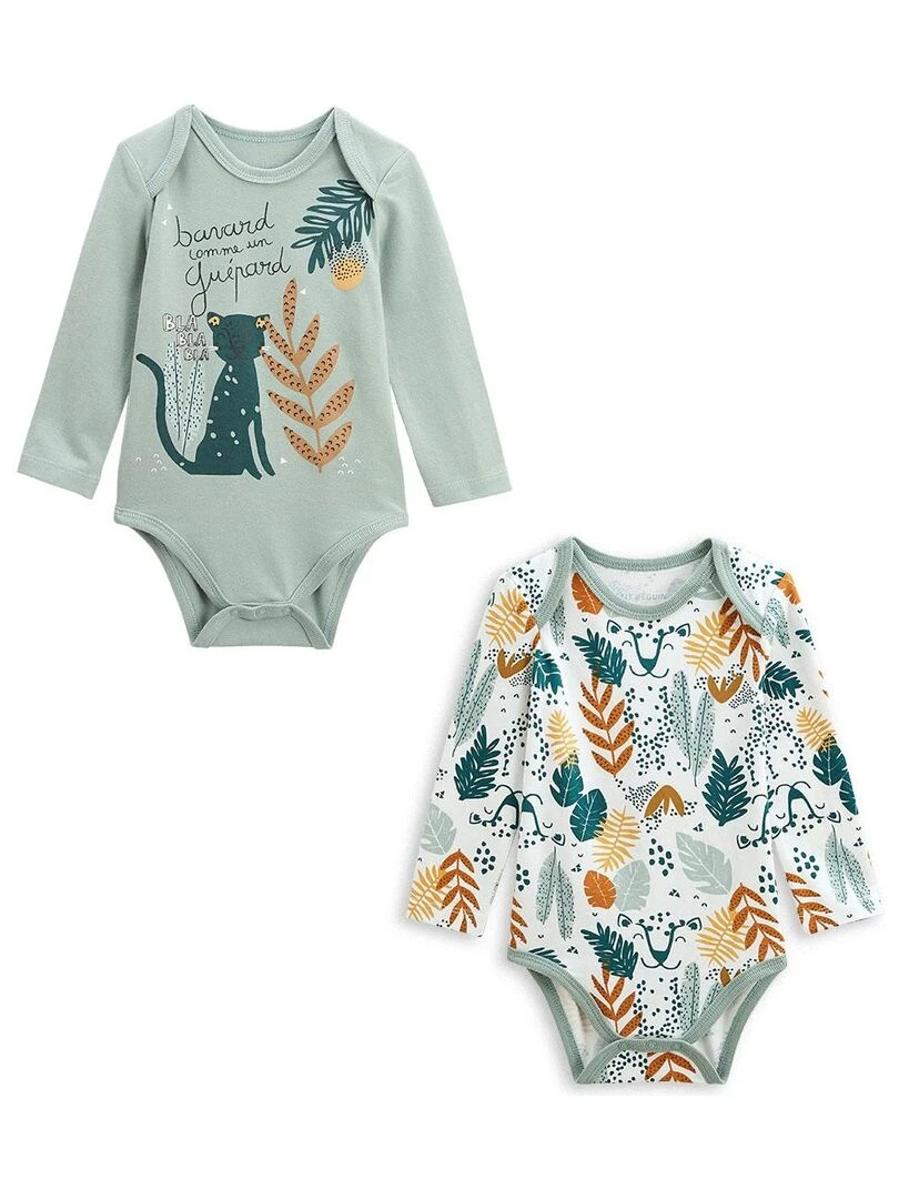 Lot de 2 bodies bébé manches longues Petit Bavard Vert