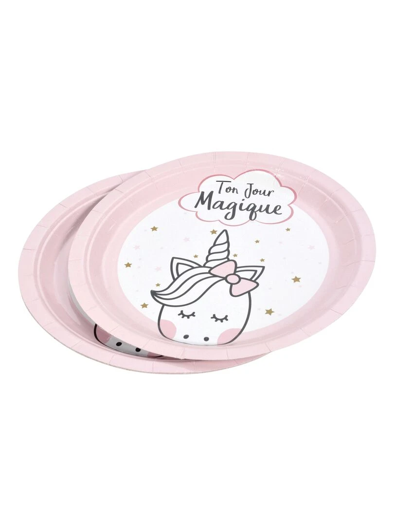 Set de 6 assiettes en carton Licorne magique Rose