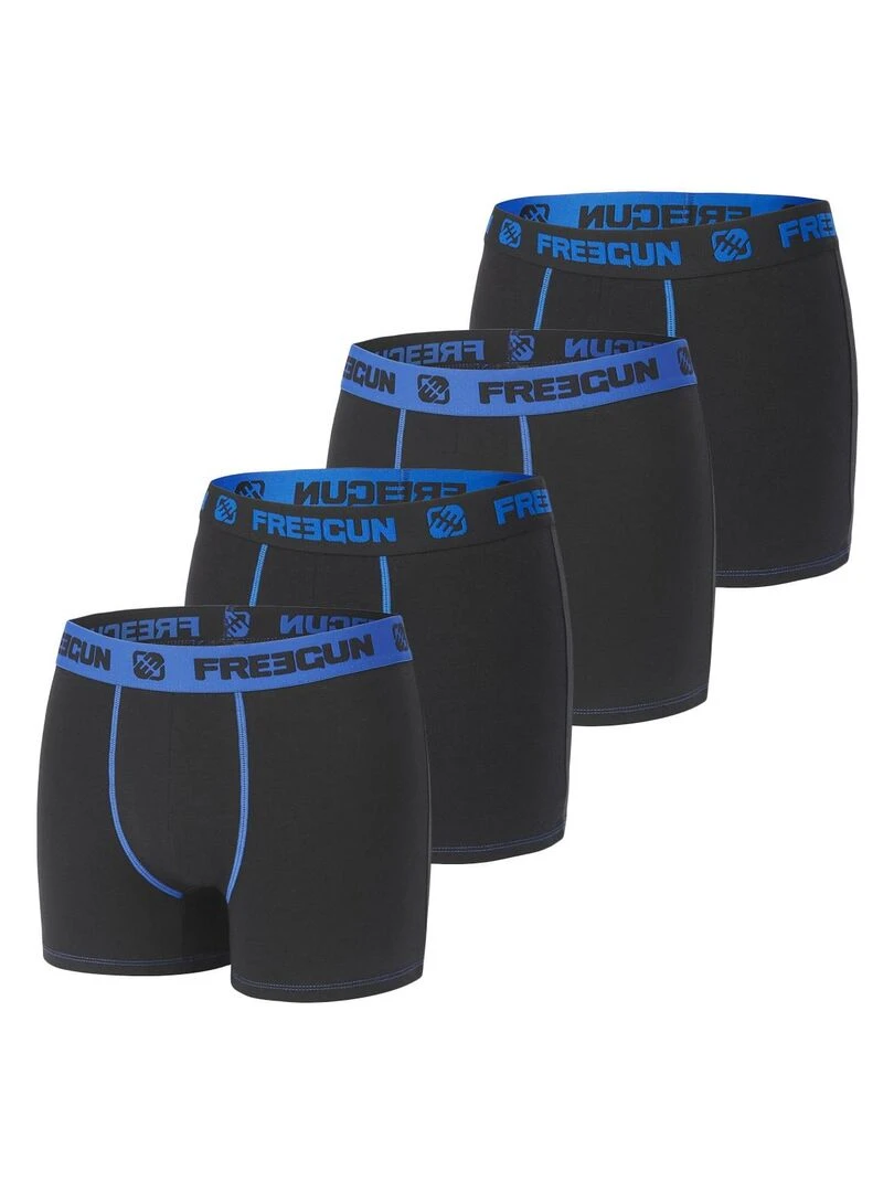 Lot de 4 Boxers homme coton Bleu Freegun Noir