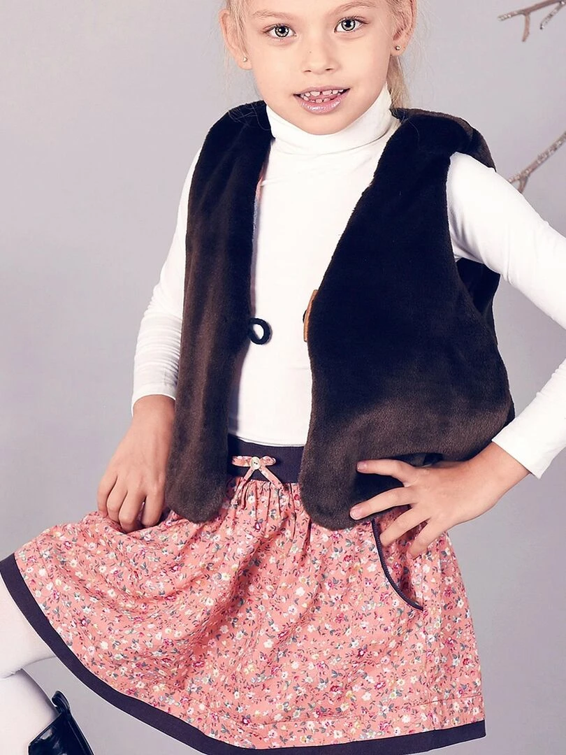 Jupe Fleurie Fille  Coton Rose Abricot  LILOU   'LA FAUTE A VOLTAIRE'   Rose saumon