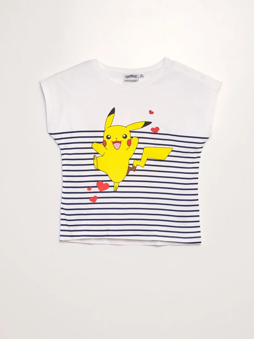 T shirt 'Pikachu' So Easy Blanc rayé