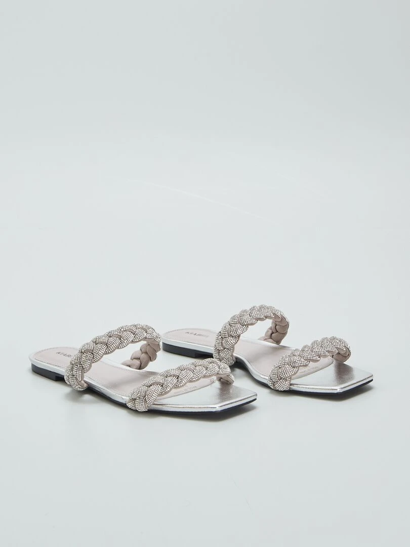 Sandales plates à strass Gris