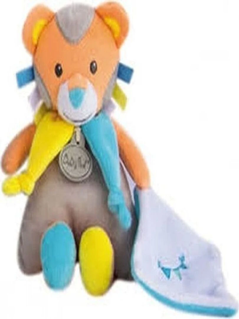 doudou Babynat Lion Gris Jaune avec Mouchoir Les Copains Pantin Gris