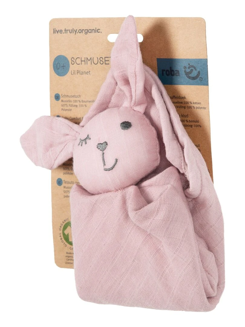 ROBA Doudou Lapin "Lil Planet" Coton Bio Certifié OEKOTEX Rose Rose