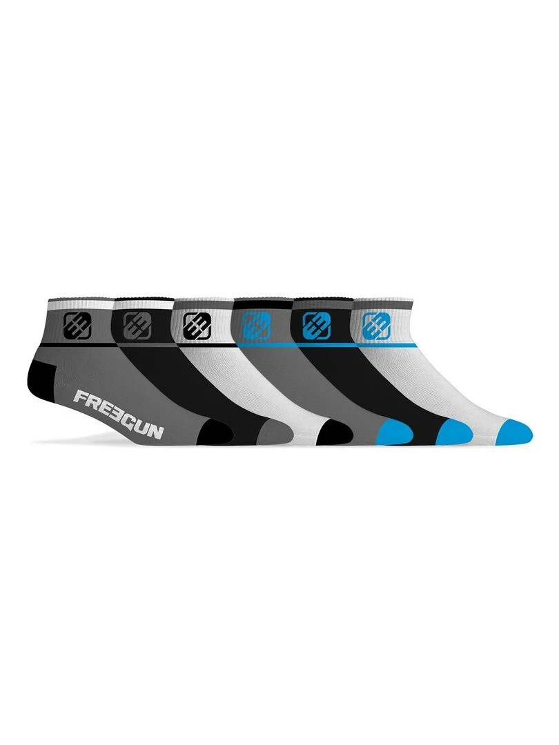 Lot de 6 Paires de Chaussettes Socquettes homme assorties Freegun Noir Bleu Blanc