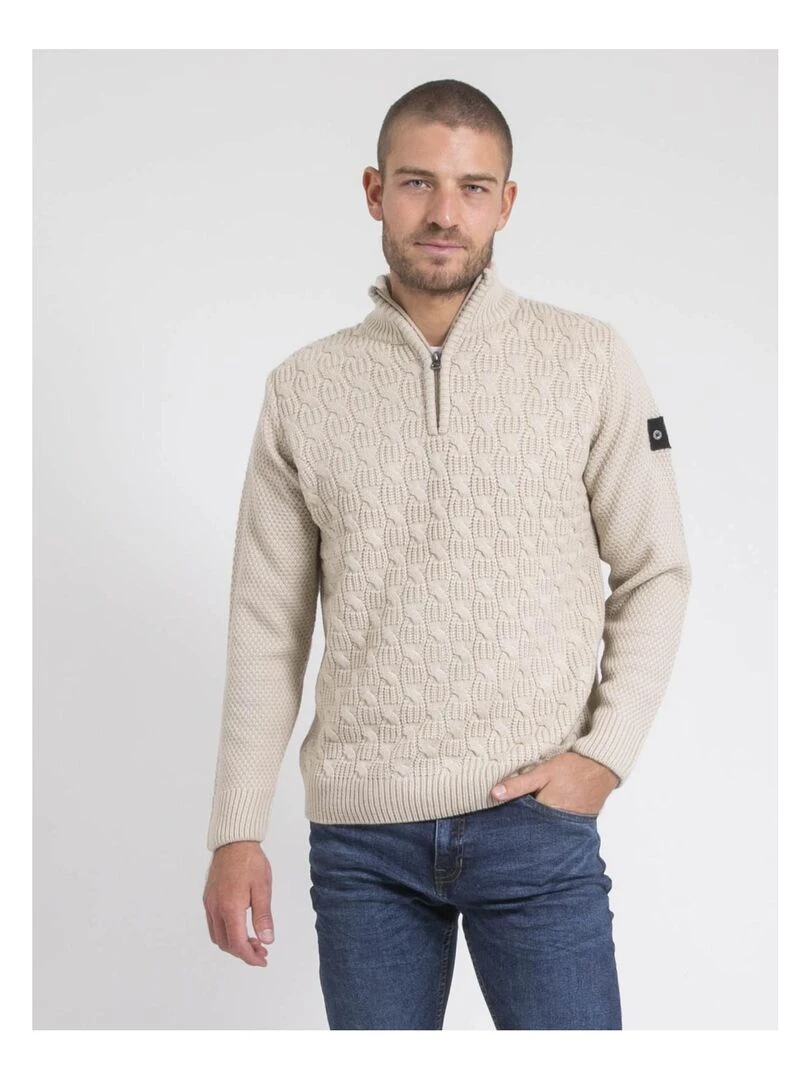 Pull col montant zippé LUSTANG Beige