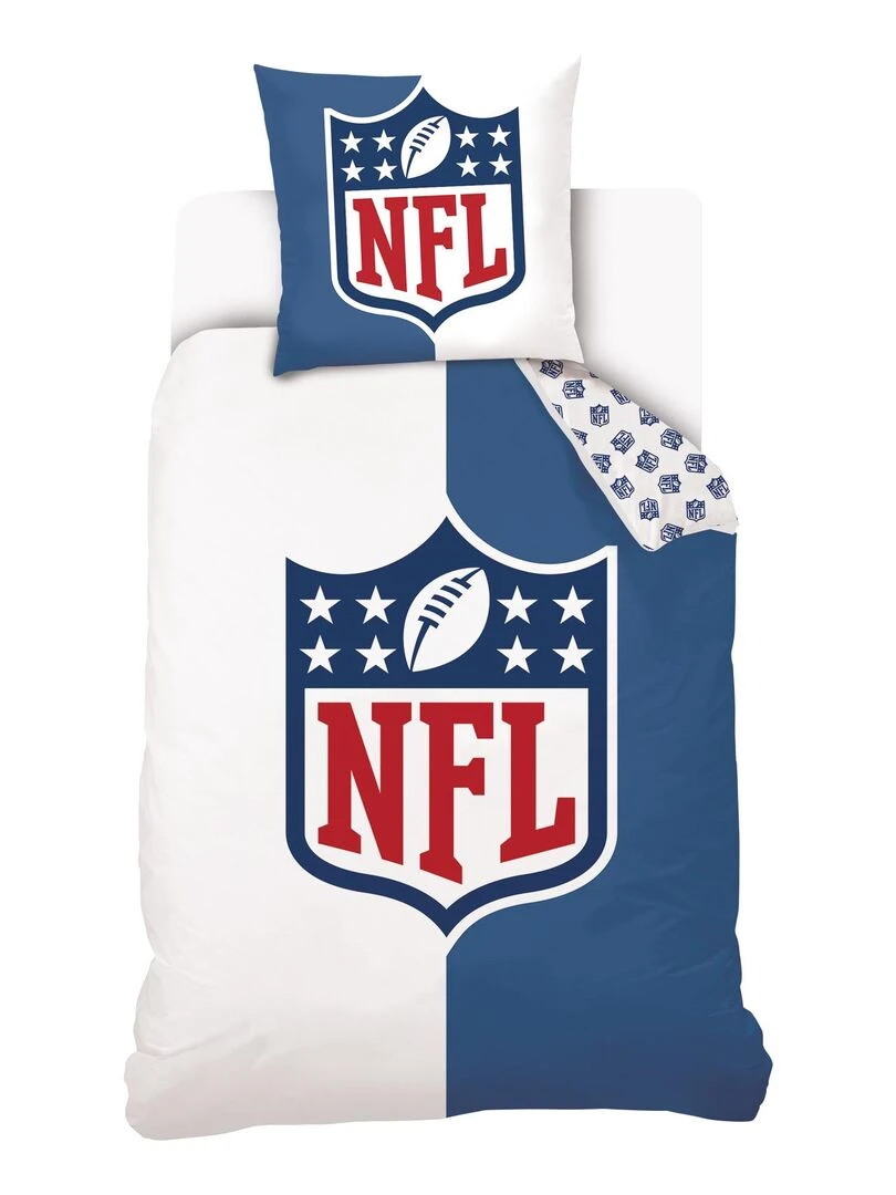 Housse de couette NFL Logo 140x200 cm et taie d'oreiller 100% Coton Bleu