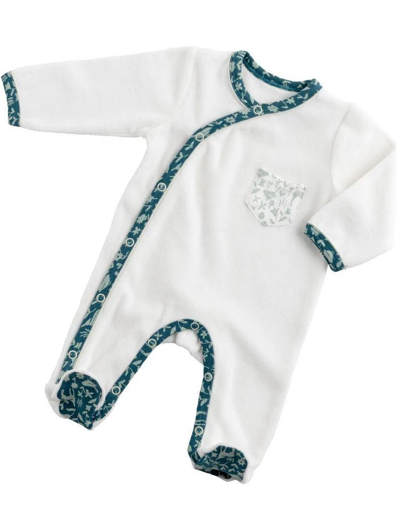 Pyjama bébé à manches longues en velours SAUTHON Blanc Bleu