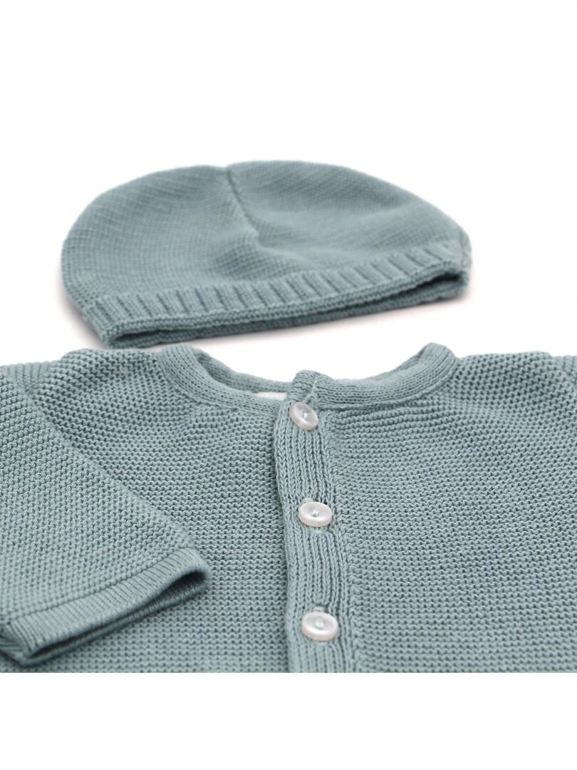 Ensemble tricoté 100% coton bio 1 à 3 mois Vert forêt