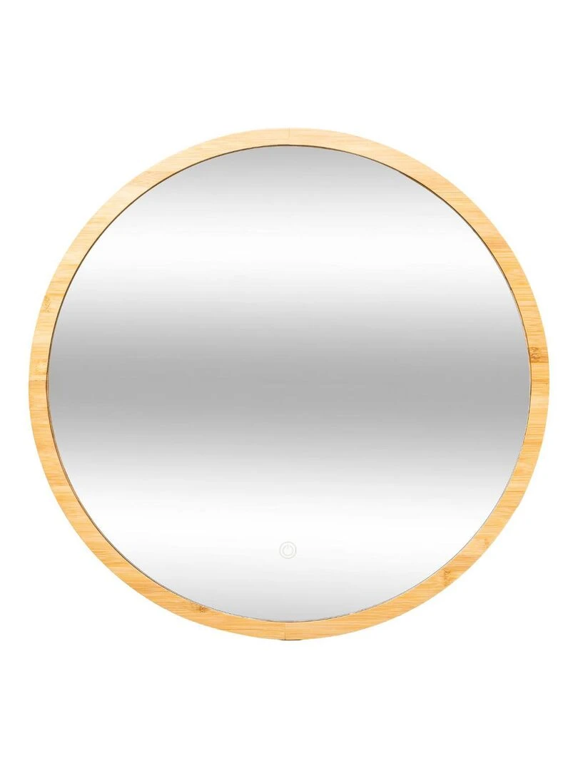 Miroir rond mural LED bambou 57 cm Beige