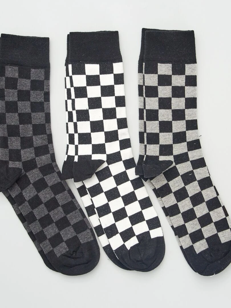 Lot de 3 paires de chaussettes imprimé 'damier' Noir