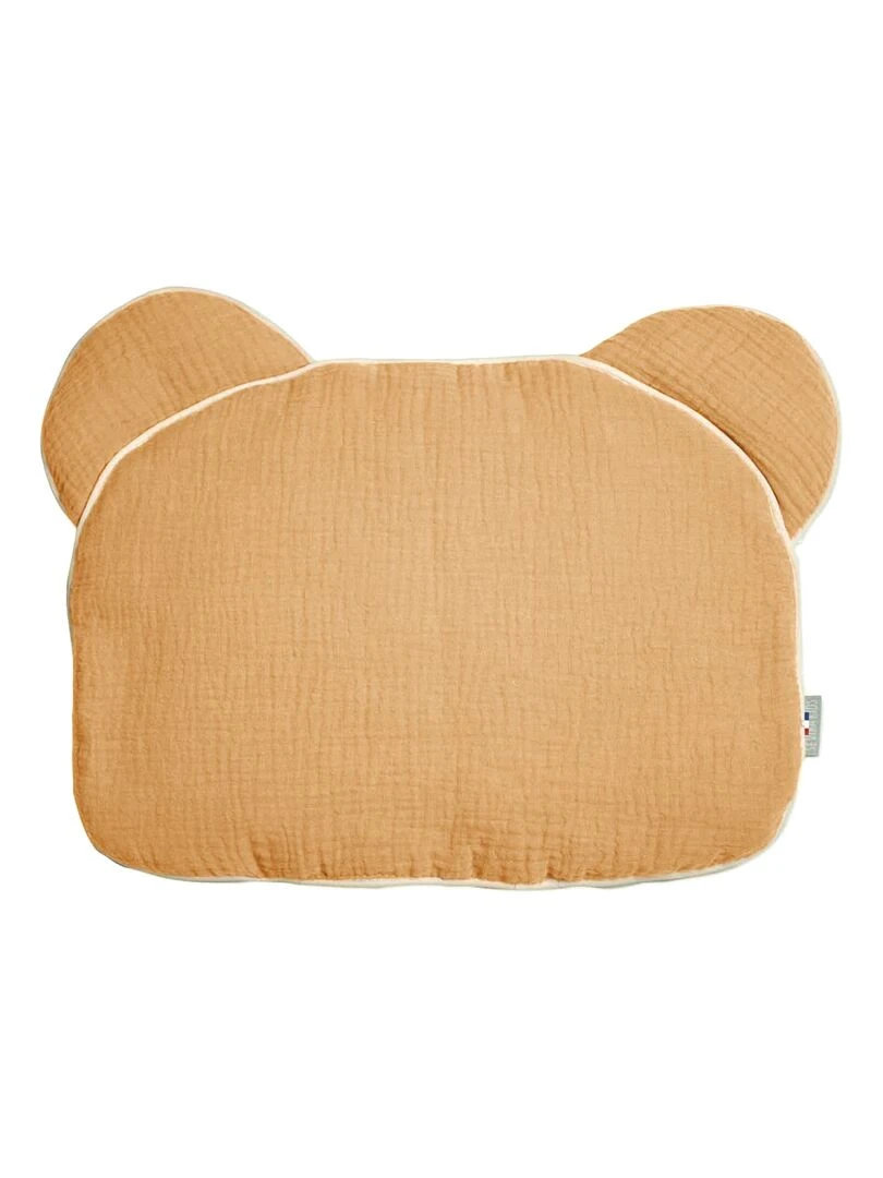 Oreiller bébé plat ourson en gaze de coton Jeanne Marron clair