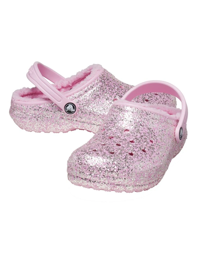 Sabot à Enfiler Crocs Enfant Classic Lined Glitter Flamingo   Rose
