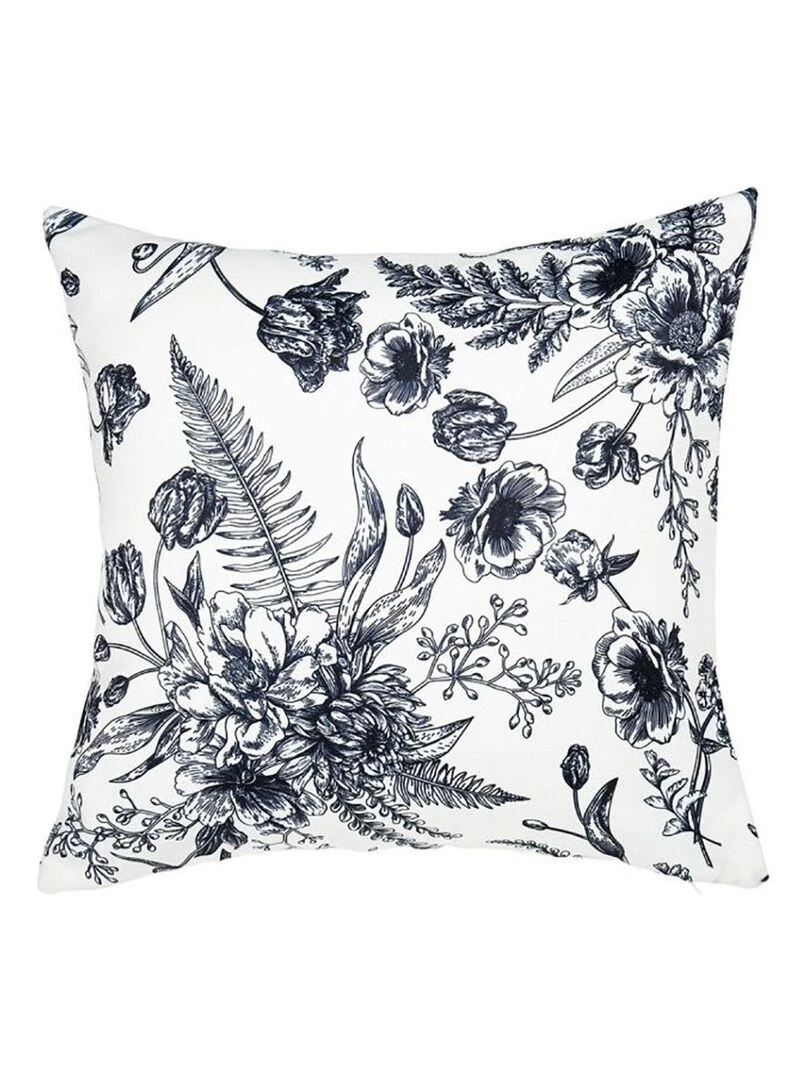 Housse de coussin 40x40 cm Flora noir blanc Blanc
