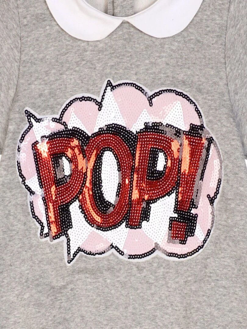Robe Sweat Shirt Fille Molleton Gris Souris Sequins Rose Rouge POP 'LA FAUTE A VOLTAIRE' Gris clair