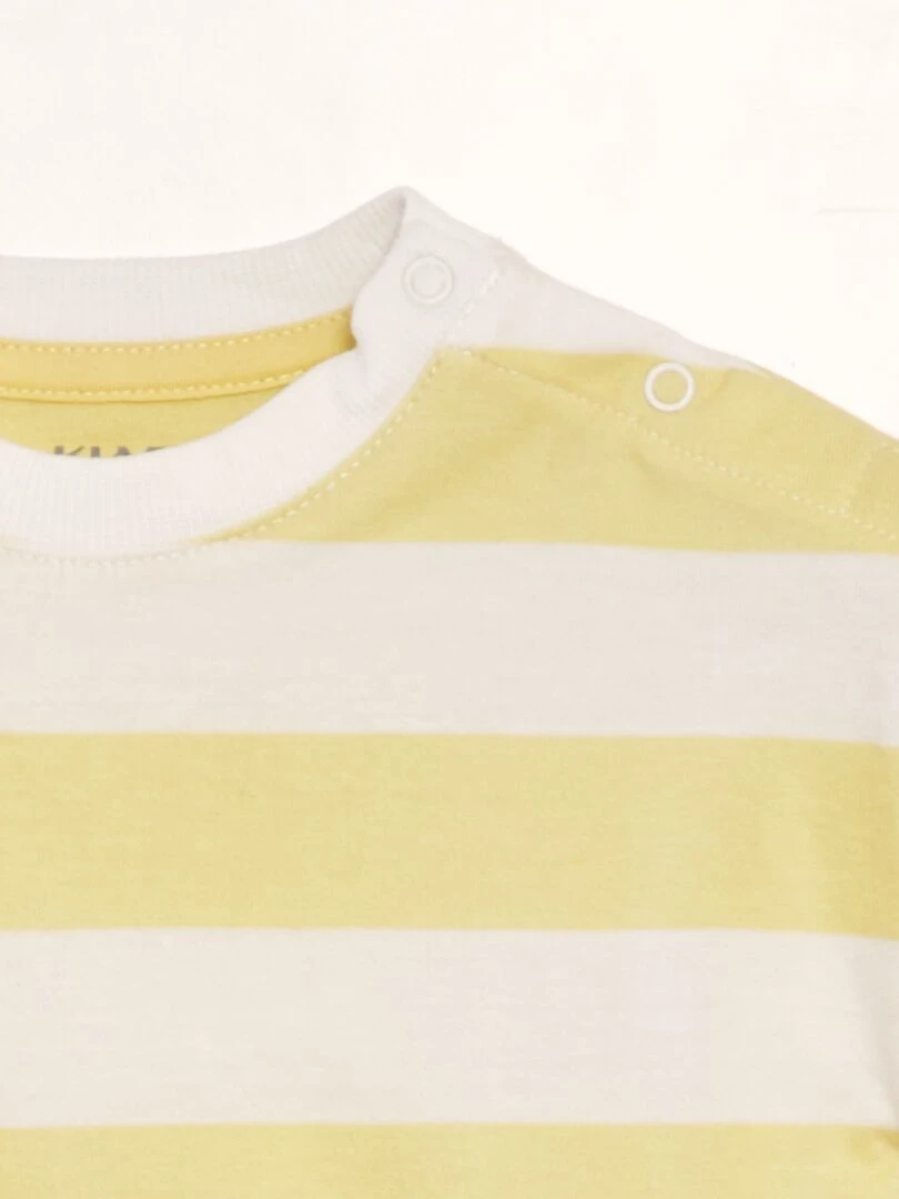 T shirt rayé à pression au col Jaune