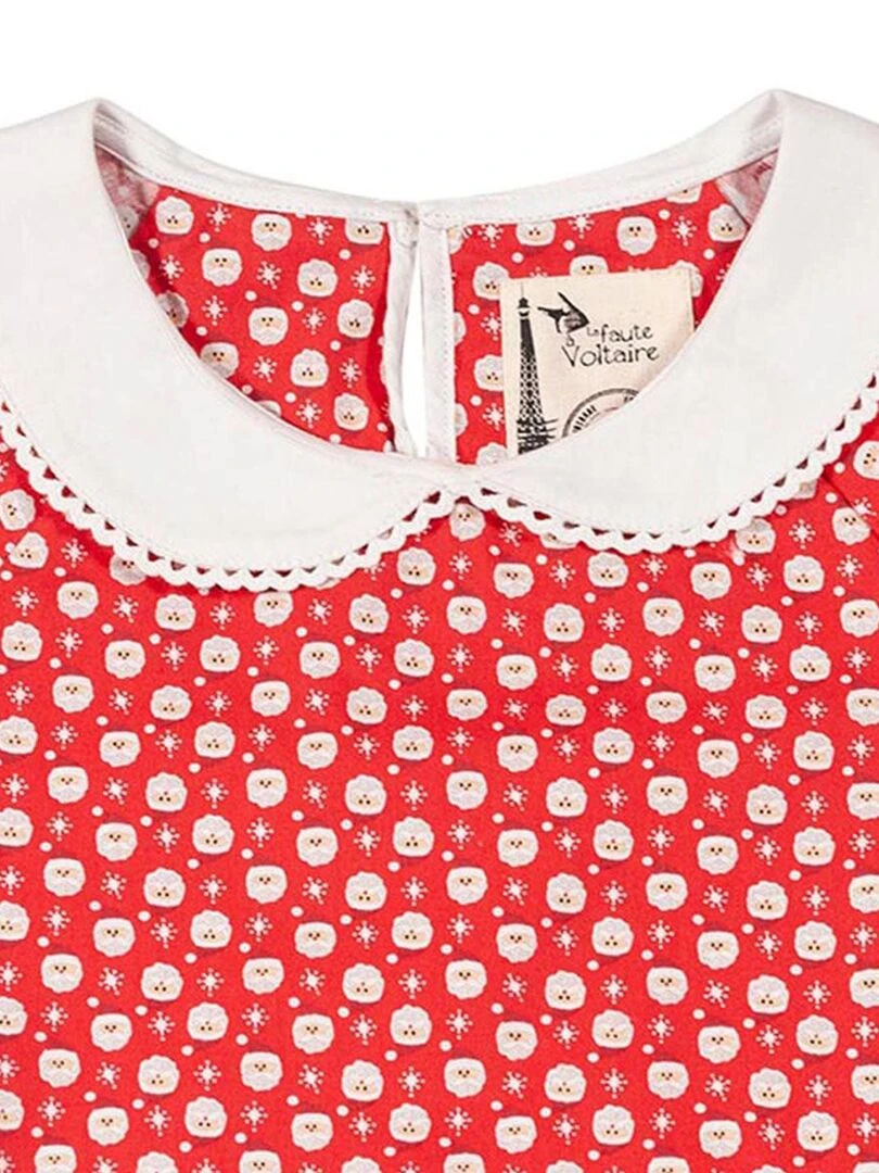 Blouse de Noël Fille Rouge Blanc Col Claudine 'LA FAUTE A VOLTAIRE' Rouge