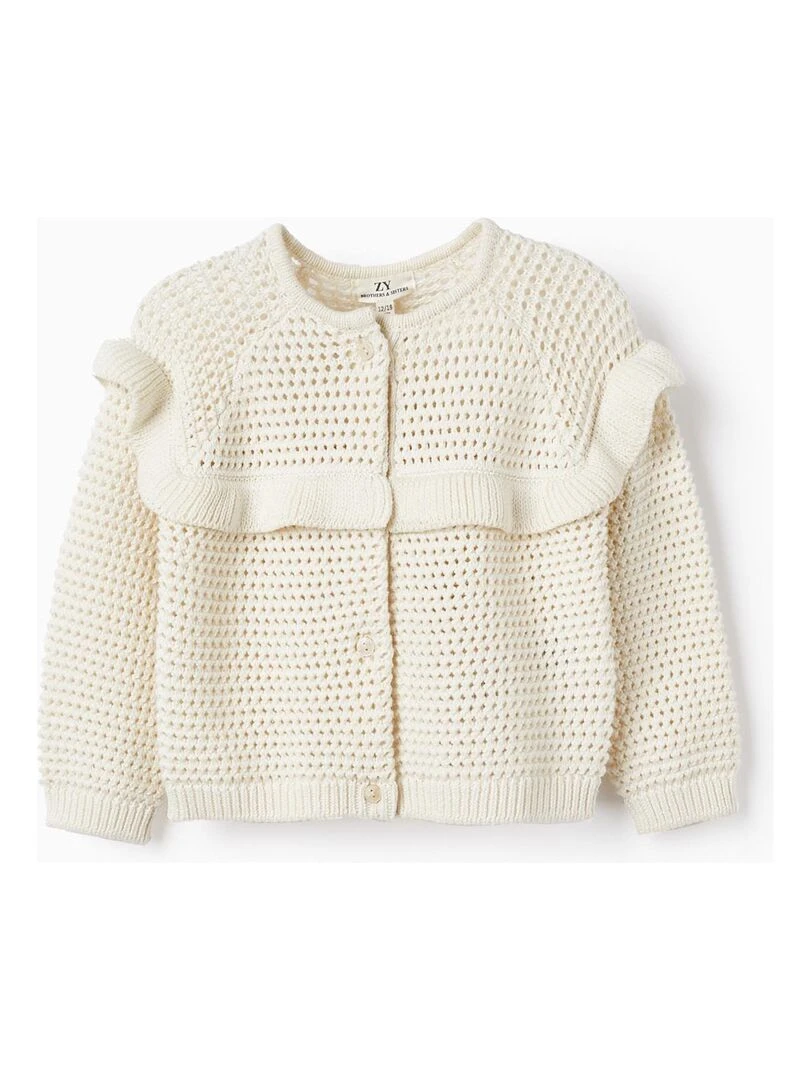 Gilet en Maille Perforée en Coton pour Bébé Fille 'B&S' BROTHERS&SISTERS Blanc