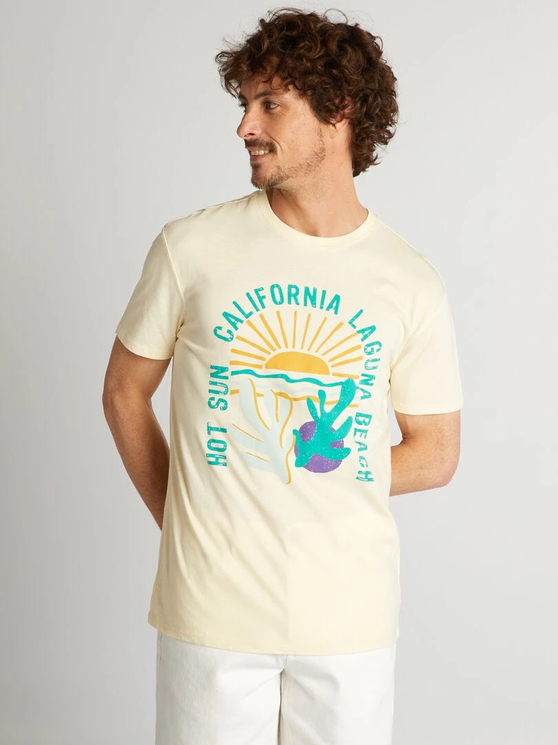 T shirt imprimé à col rond Jaune
