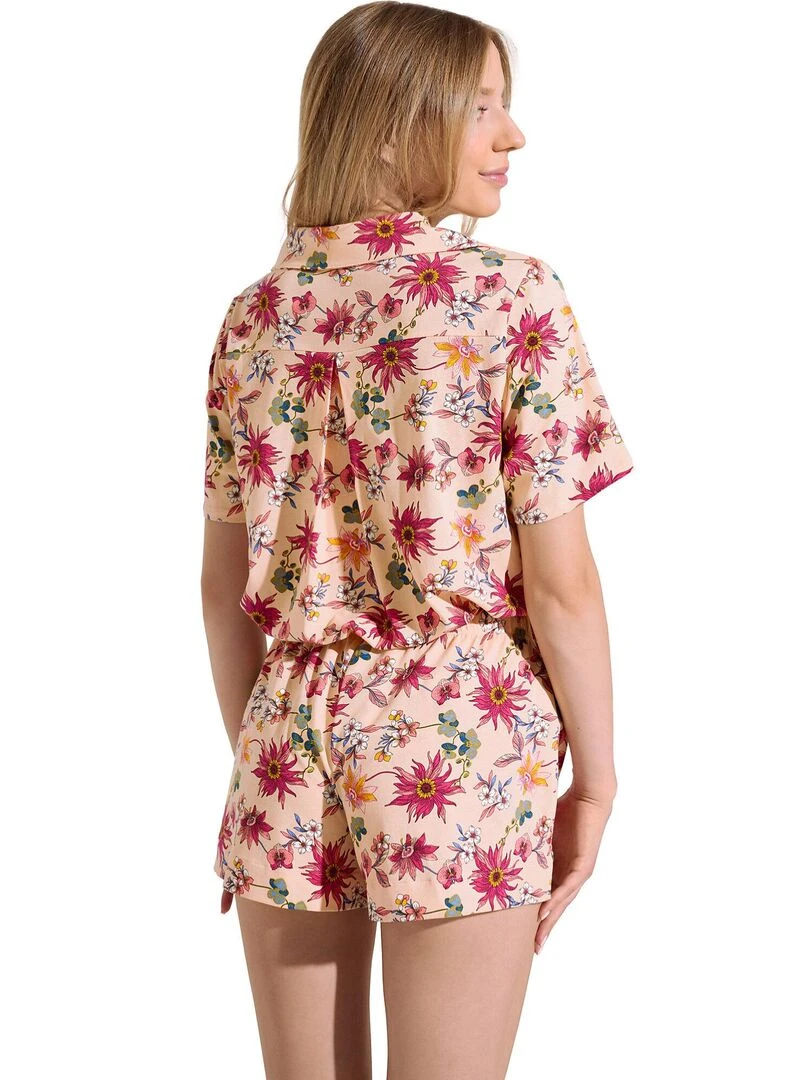 Pyjama short chemise manches courtes Flowers Orange
