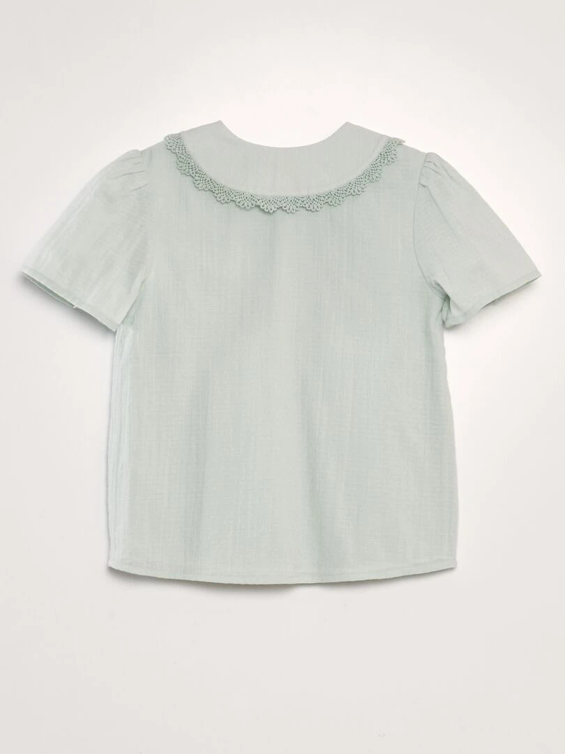 Blouse col claudine en tissu texturé Vert