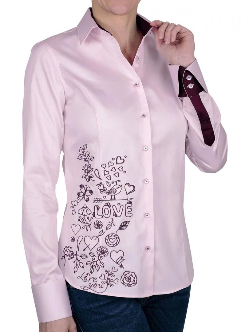 Chemise brodée LOVE Rose