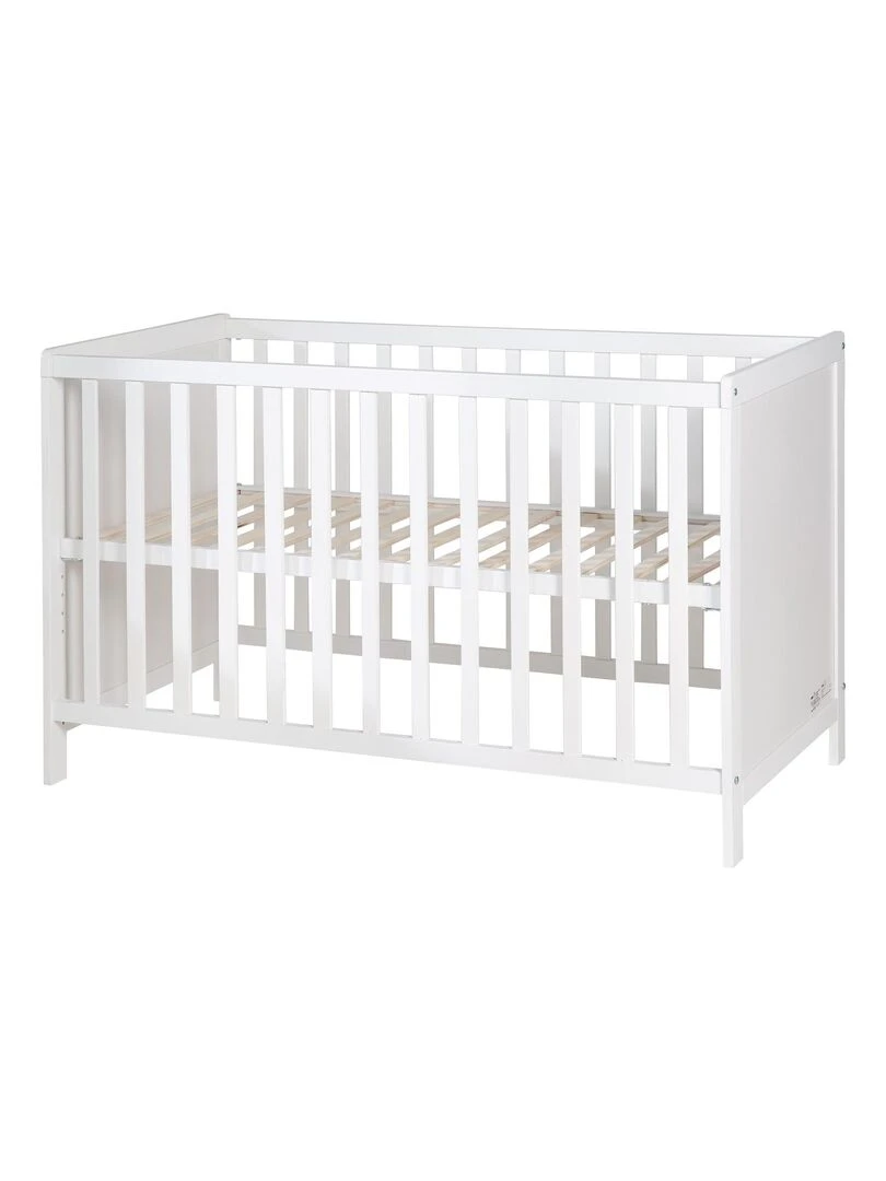 ROBA Lit Bébé et Cododo 60 x 120 cm + Matelas et Sommier Hauteur Réglable Blanc Blanc