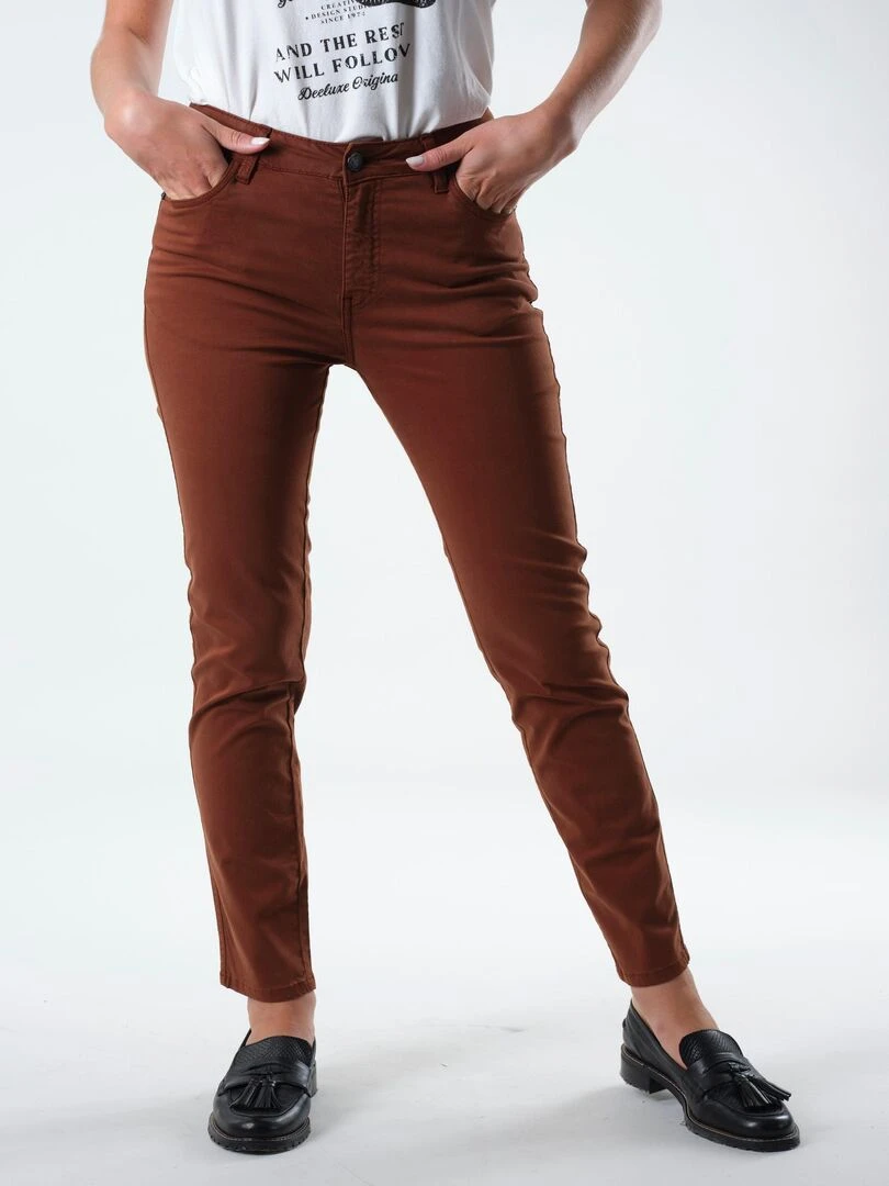 Pantalon coupe slim 'Deeluxe' Marron foncé