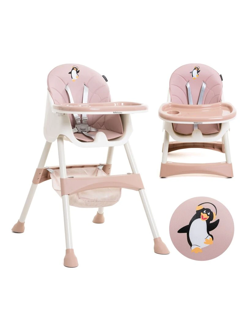Chaise Haute Bébé Evolutive dès 6 mois jusqu’à 20kg Disco Pinguin hauteur réglable rose Rose