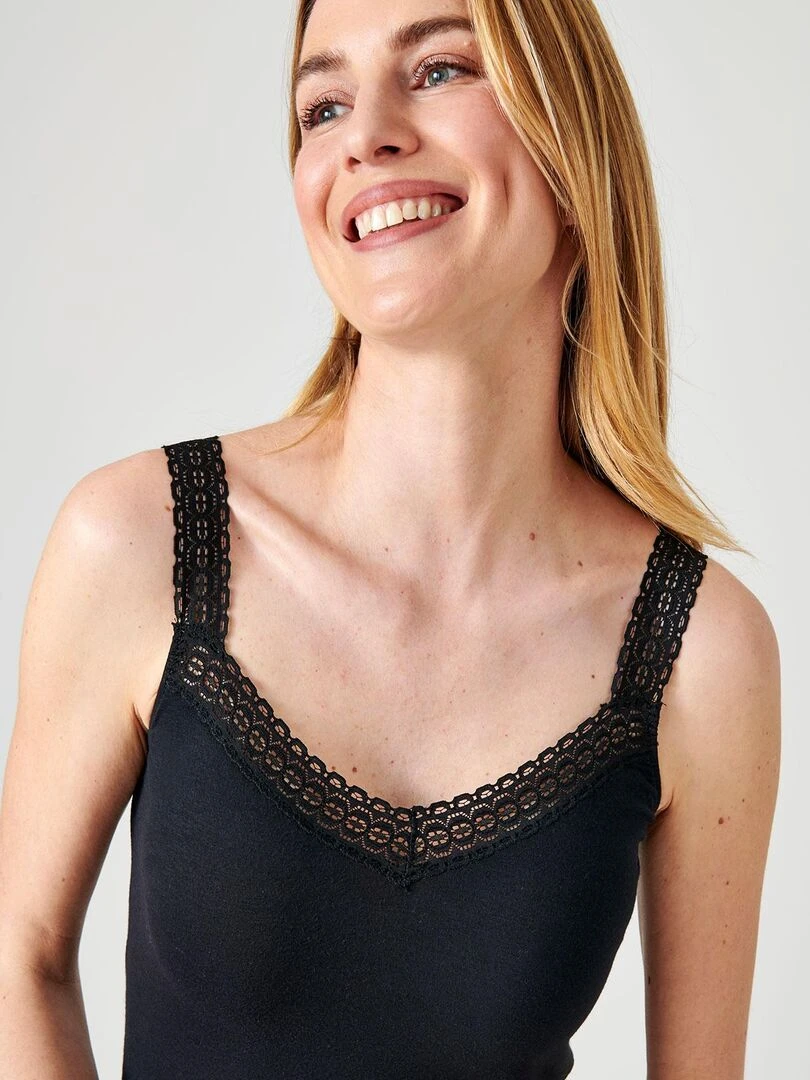 Débardeur jersey Thermolactyl Sensitive finition dentelle Damart Noir