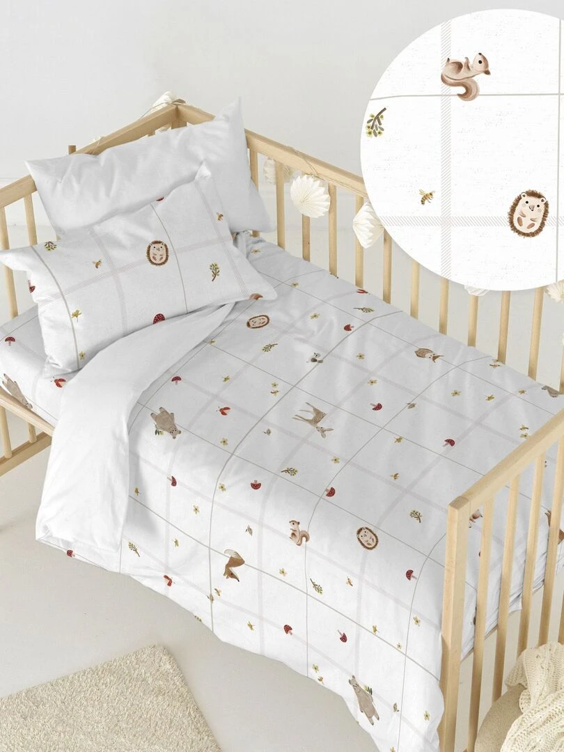 Parure housse de couette 2 pièces Woods animals "Happyfriday" Blanc