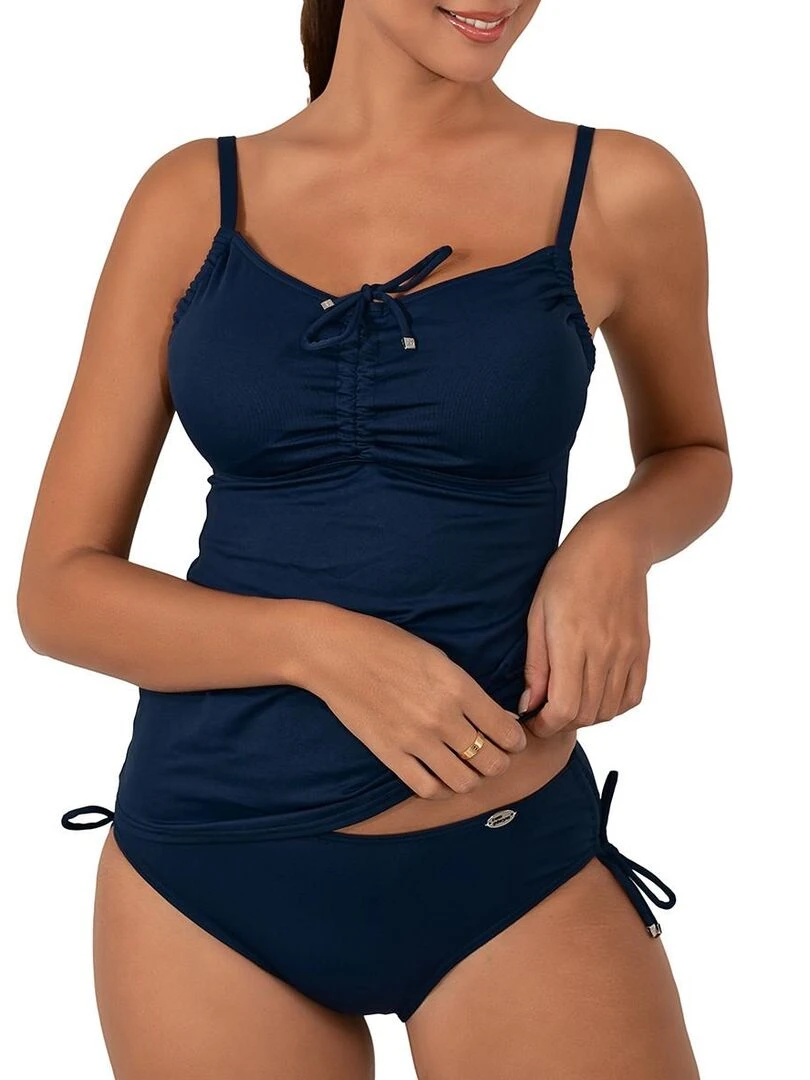 Haut de maillot tankini décolleté réglable Marine Bleu