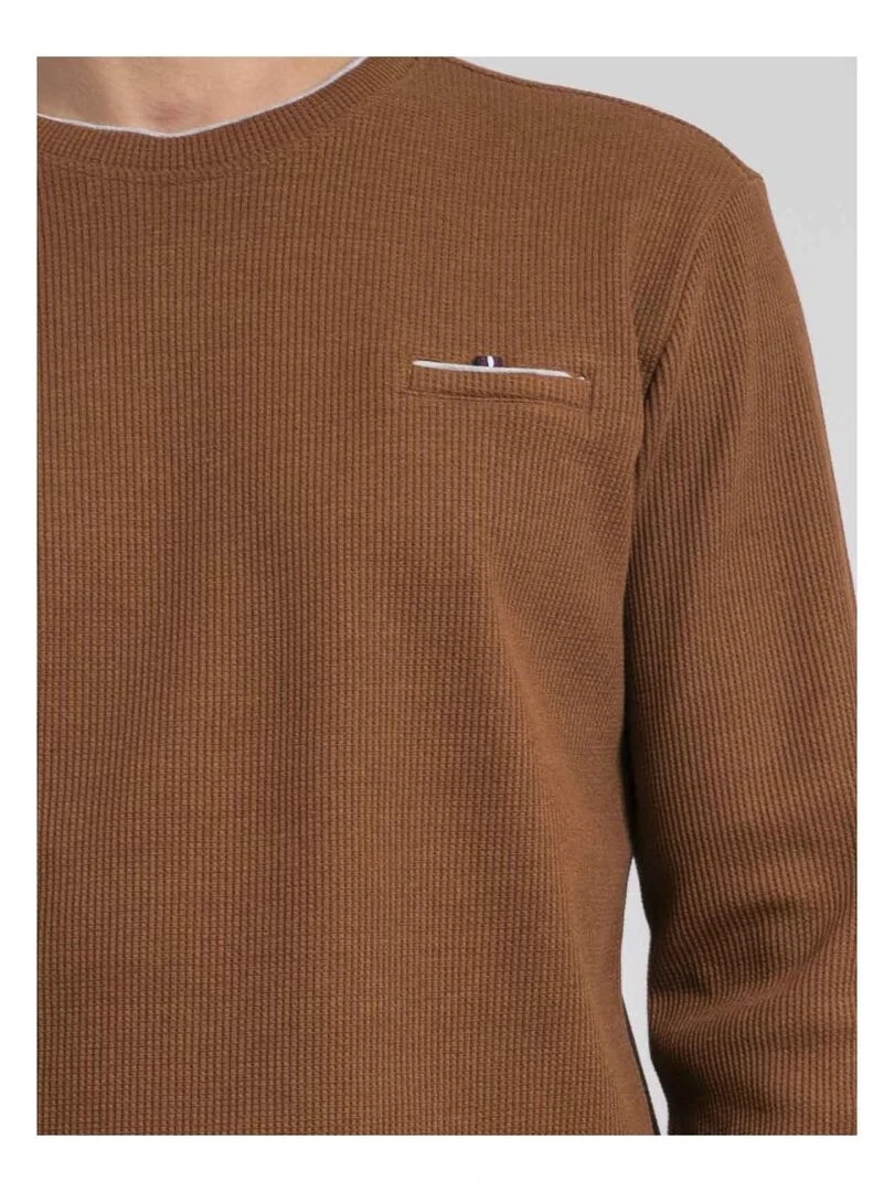 T shirt manches longues col rond texturé JOVICTOR   Marron caramel