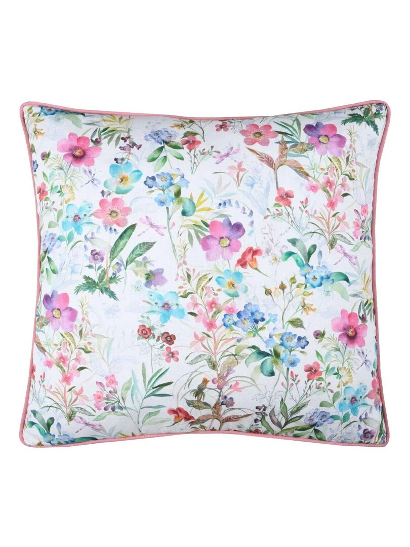 Coussin passepoilé imprimé fleurettes Rose clair