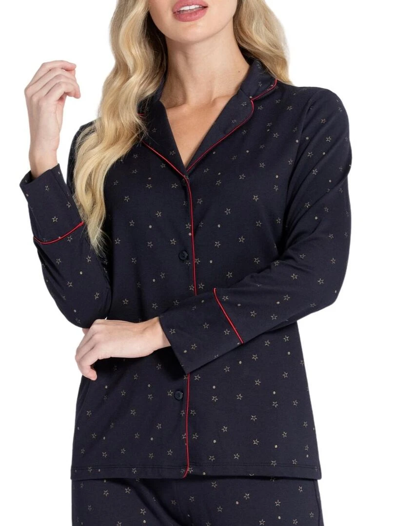 Pyjama style chemise avec étoiles dorées Masae   Bleu