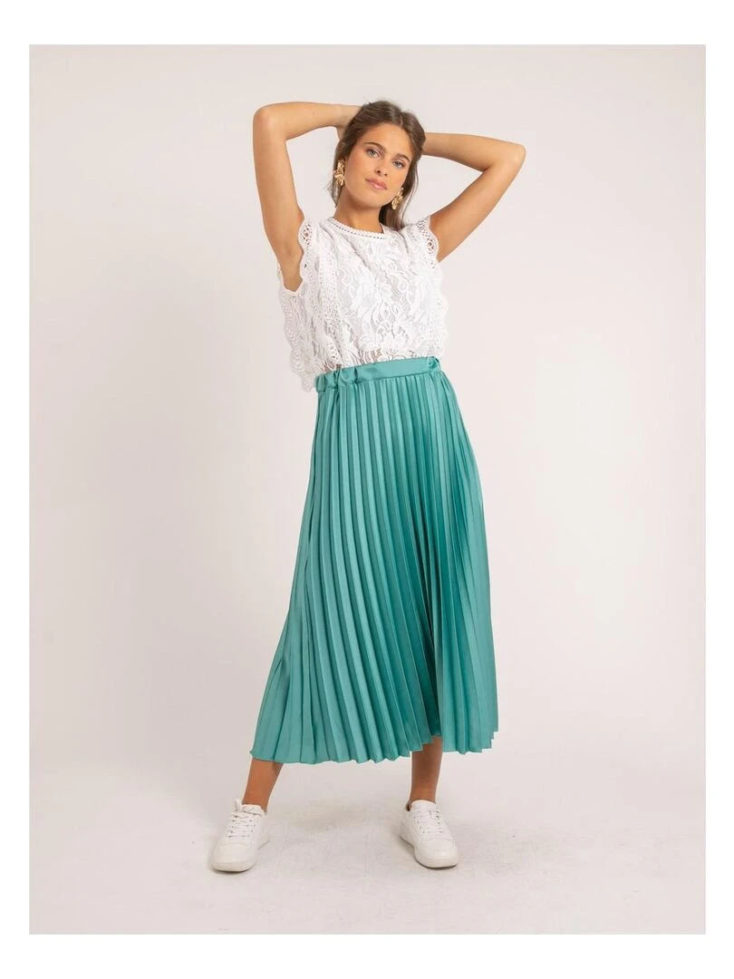 Jupe longue satin plissée XYMMA   Vert d'eau