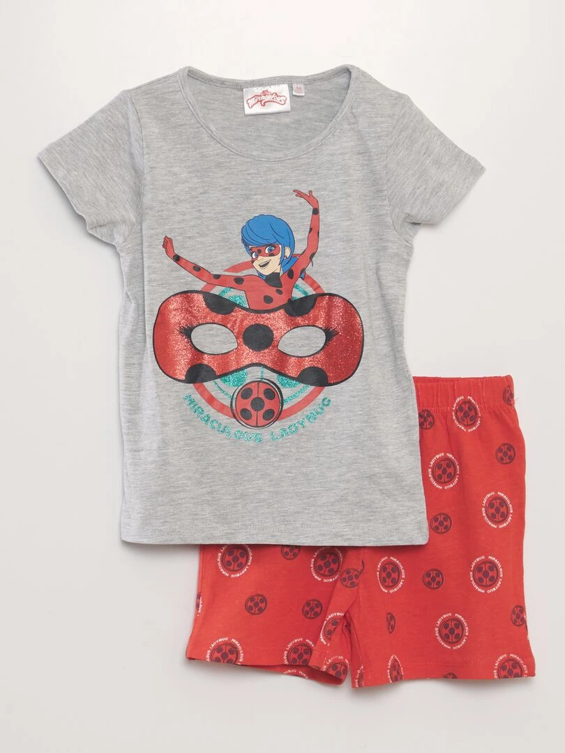 Pyjama court 'Imprimé Miraculous' 2 pièces gris/rouge
