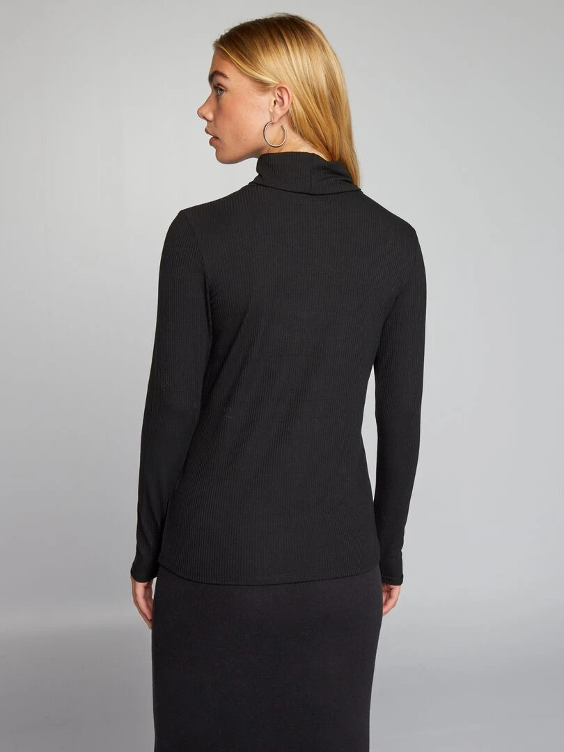 Tee shirt côtelé à col roulé   noir