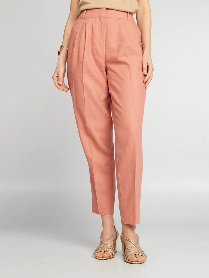 Pantalon cigarette en lin Vieux rose