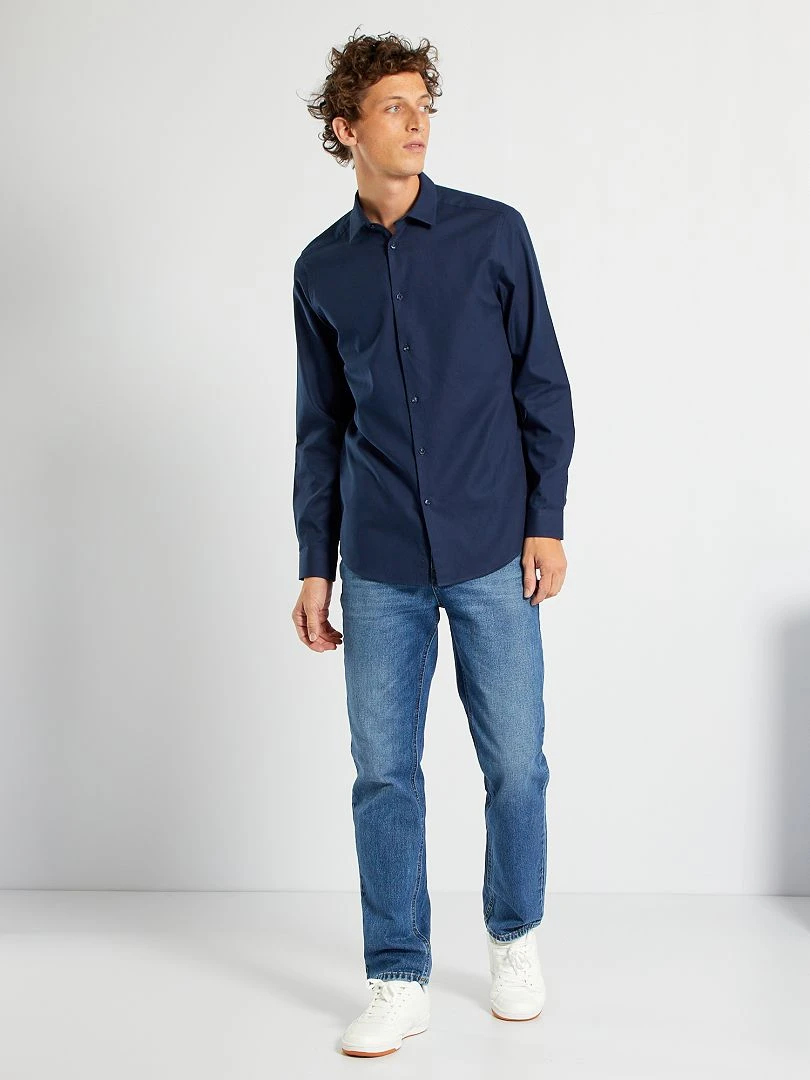 Chemise droite unie bleu noir