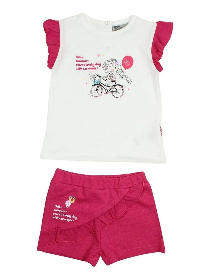 Lee Cooper Ensemble T shirt short bébé fille Imprimé Lee Cooper Rose fushia