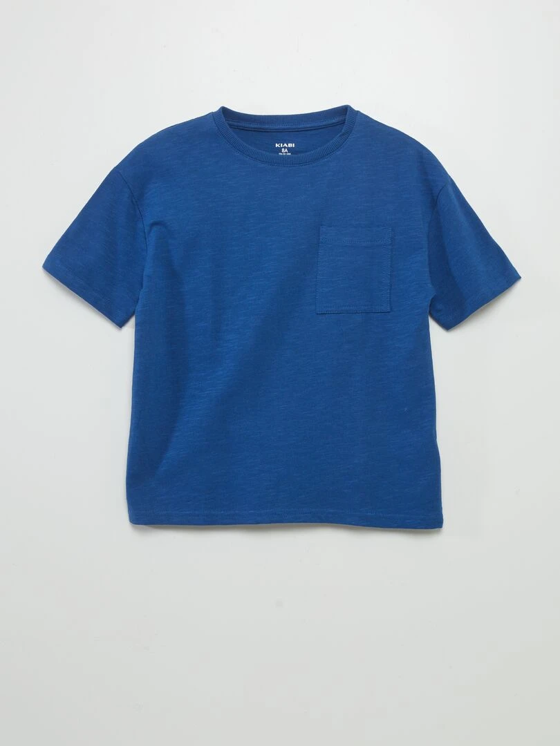 Tee shirt uni en maille moulinée Bleu