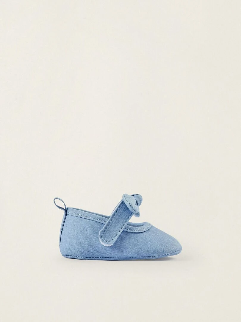 Ballerines avec Noeud en Jean pour Nouveau Né ATLANTIC COMPANY Bleu clair