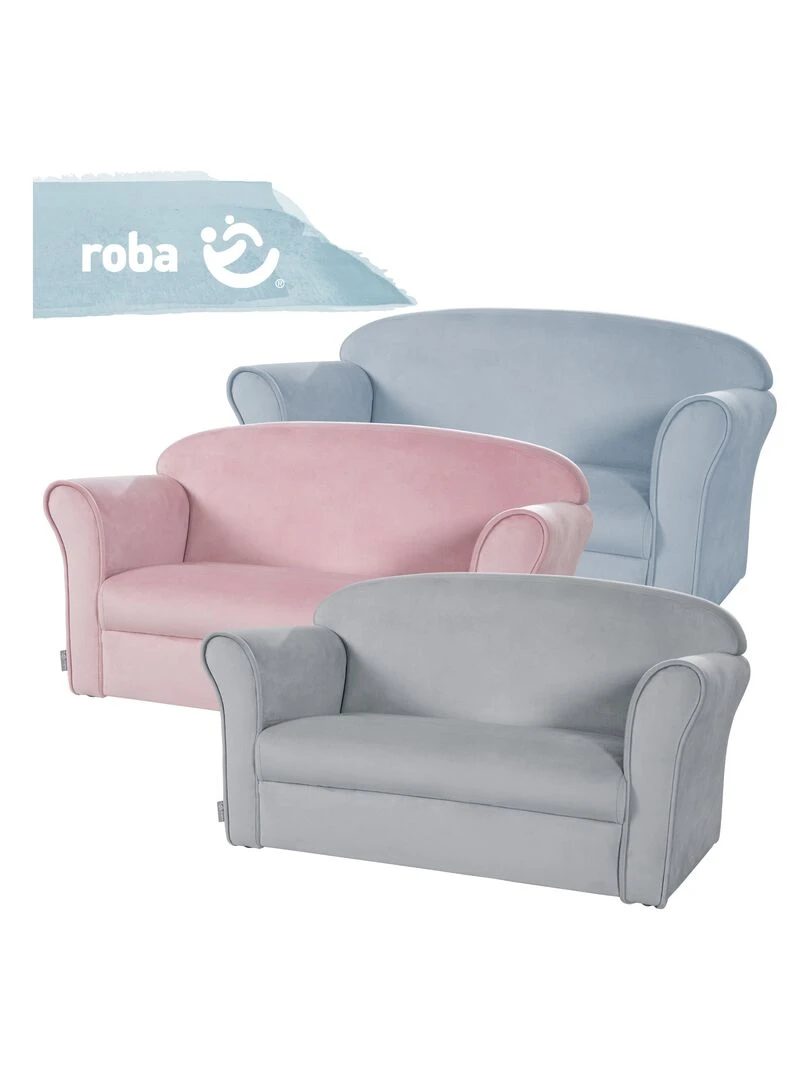 ROBA Canapé en Velours "Lil Sofa"   2 Places   Fauteuil avec Accoudoirs pour Garçons   Bleu Clair   Bleu clair