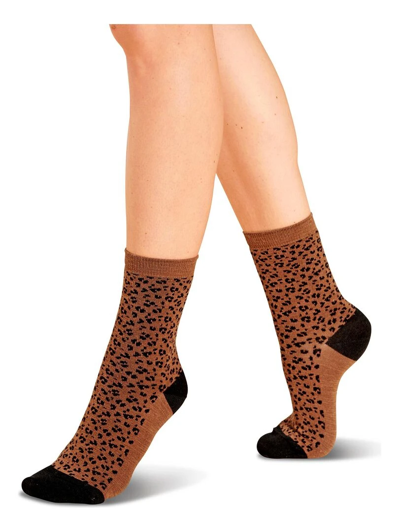 Lot de 3 paires de mi chaussettes maille jacquard mélange laine et Thermolactyl Damart Marron havane