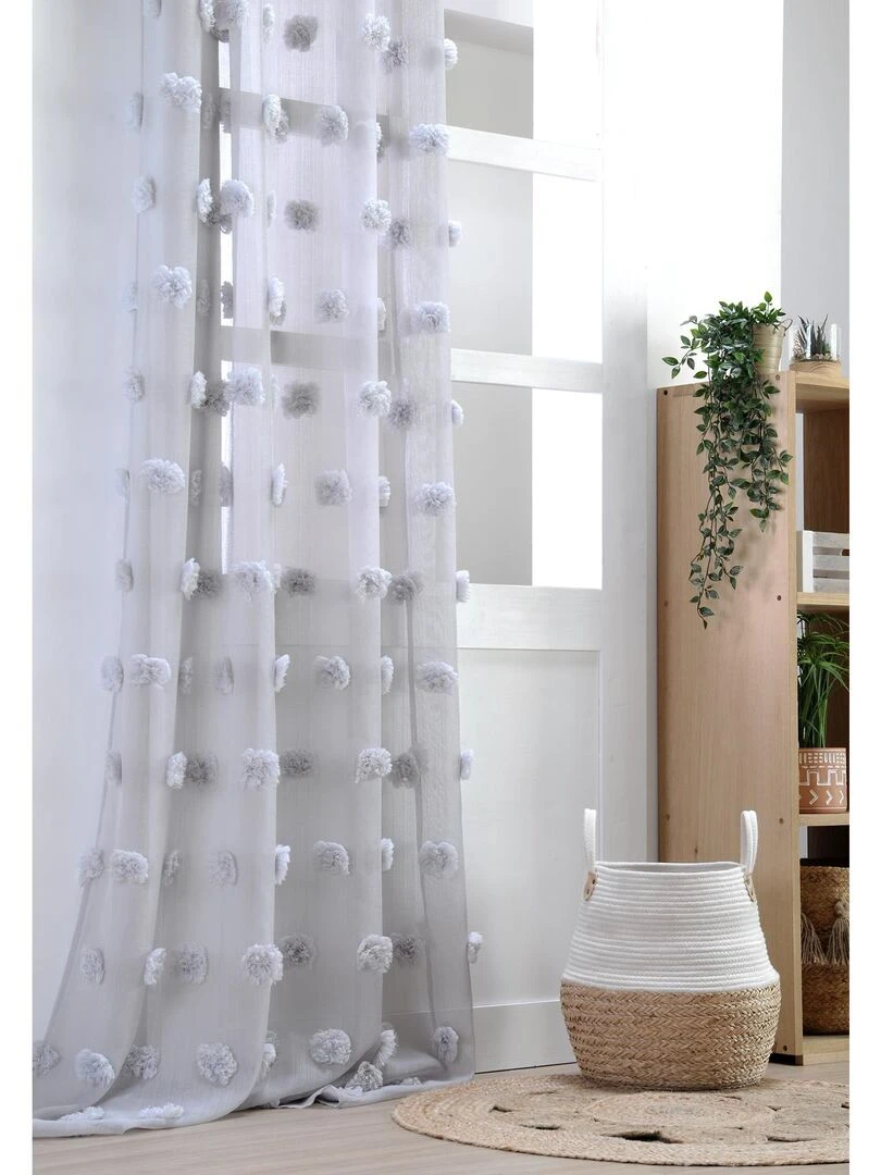 Voilage fantaisie à pompons Gris perle