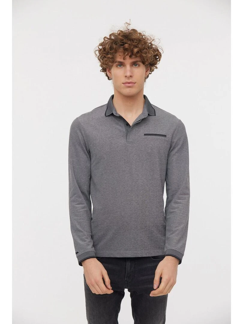 Lee Cooper Polo manches longues coton regular BUTEA Noir Gris