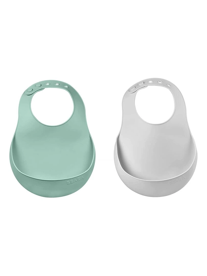 Lot de 2 bavoirs silicone light mist/sage green Vert